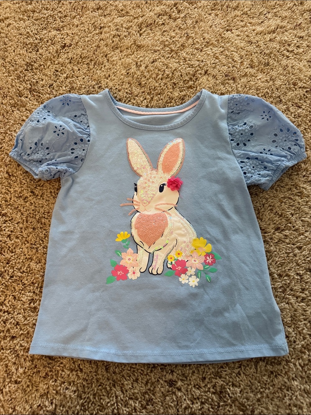 Carter's Light Blue Girls Bunny Tee with Puff Eyelet Sleeves